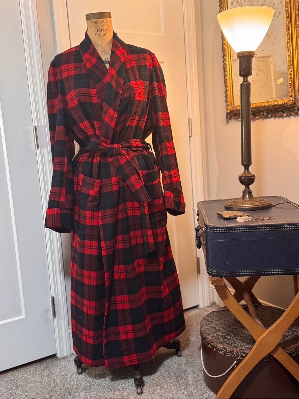 Pendleton Red & Black Plaid Robe with Self-Tie Belt